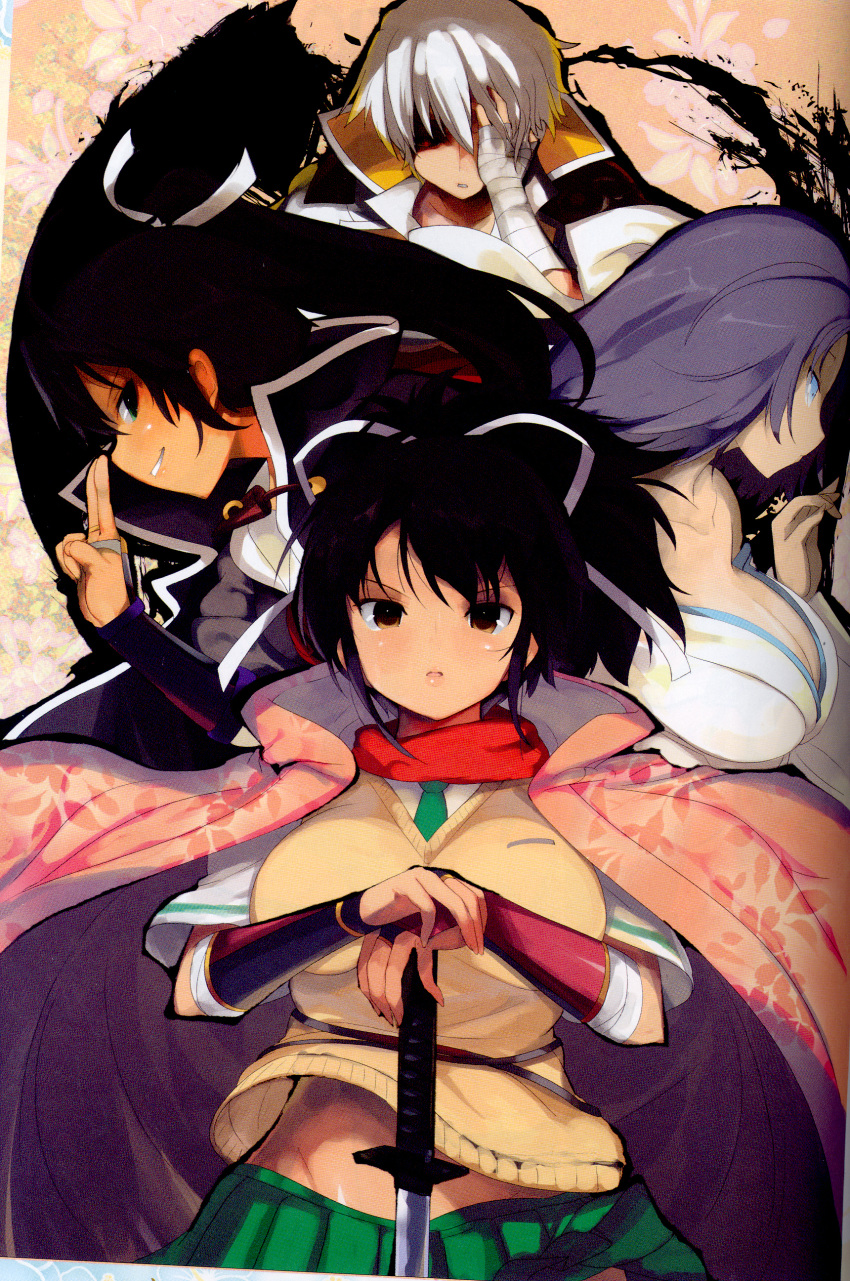 asuka_(senran_kagura) black_hair brown_hair homura_(senran_kagura) miyabi_(senran_kagura) purple_hair senran_kagura white_hair yumi_(senran_kagura)