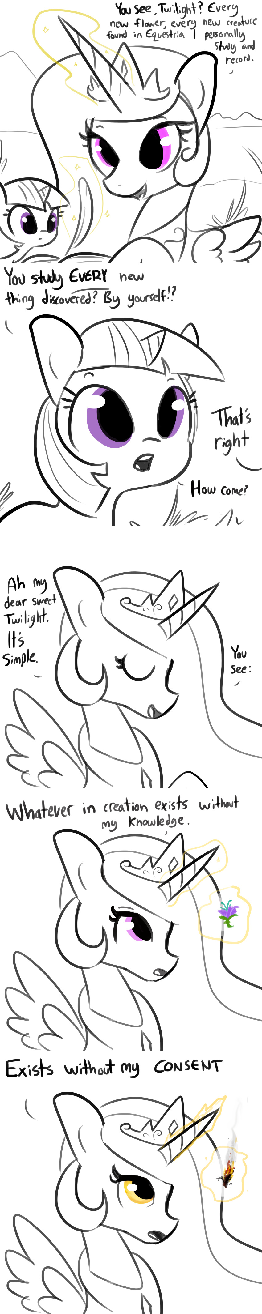 2018 absurd_res comic dialogue duo english_text equine feathered_wings feathers female feral flower friendship_is_magic hair hi_res horn jewelry magic mammal my_little_pony necklace plant princess_celestia_(mlp) text tjpones twilight_sparkle_(mlp) unicorn winged_unicorn wings