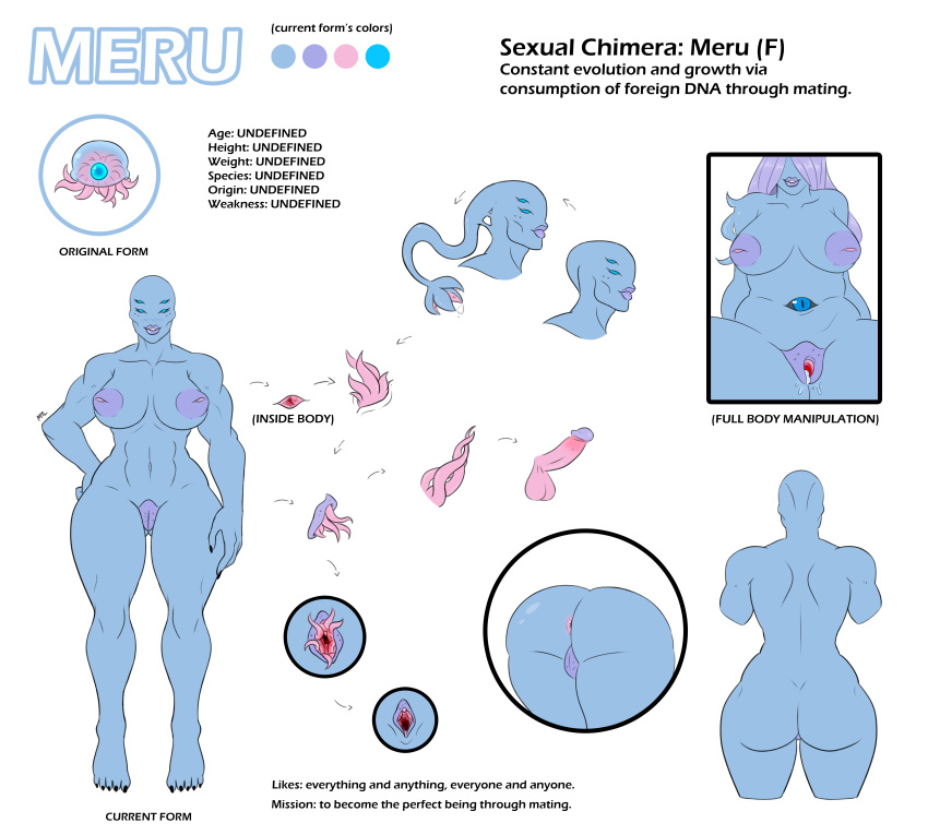 2018 alien alternate_species anthro anthrofied anus balls big_breasts big_butt big_lips big_thighs blue_skin blush breasts butt chimera dickgirl digital_media_(artwork) erection female glans hi_res huge_breasts humanoid humanoid_penis hybrid intersex lips meru_(metalling) metalling model_sheet monster monstrous_humanoid muscular not_furry nude penis pussy simple_background solo tentacles thick_thighs wide_hips