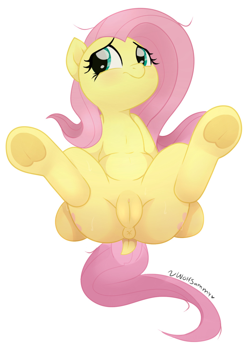 anus cutie_mark dock_(anatomy) englam equid equine eyelashes female feral fluttershy_(mlp) friendship_is_magic genitals hair hasbro hi_res horse mammal my_little_pony mythological_creature mythological_equine mythology pegasus pink_hair pony pussy quadruped simple_background solo spread_legs spreading tail white_background wings