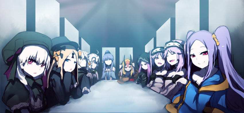 :d ^_^ abigail_williams_(fate/grand_order) bad_id bad_pixiv_id bandaged_arm bandages bangs bare_shoulders bell beret black_dress black_gloves black_hat bleach blonde_hair blue_eyes blue_hair bow brown_eyes caster_lily chinese_clothes choker closed_eyes closed_mouth dress elbows_on_table euryale eyebrows_visible_through_hair facial_mark facial_scar fate/grand_order fate_(series) forehead_mark gloves gothic_lolita green_bow green_eyes hair_between_eyes hair_ornament hanfu hat headpiece hood hood_up horns ibaraki_douji_(fate/grand_order) indoors interlocked_fingers jack_the_ripper_(fate/apocrypha) jeanne_d'arc_(fate)_(all) jeanne_d'arc_alter_santa_lily lolita_fashion long_hair long_sleeves looking_at_viewer medusa_(lancer)_(fate) multiple_girls nursery_rhyme_(fate/extra) oni oni_horns open_mouth parody parted_bangs parted_lips pointy_ears puffy_short_sleeves puffy_sleeves purple_eyes purple_hair rider scar scar_on_cheek shawl short_sleeves silver_hair sitting sketch sleeves_past_fingers sleeves_past_wrists smile stheno strapless strapless_dress striped striped_bow table very_long_hair wada_kazu white_dress wide_sleeves wu_zetian_(fate/grand_order)