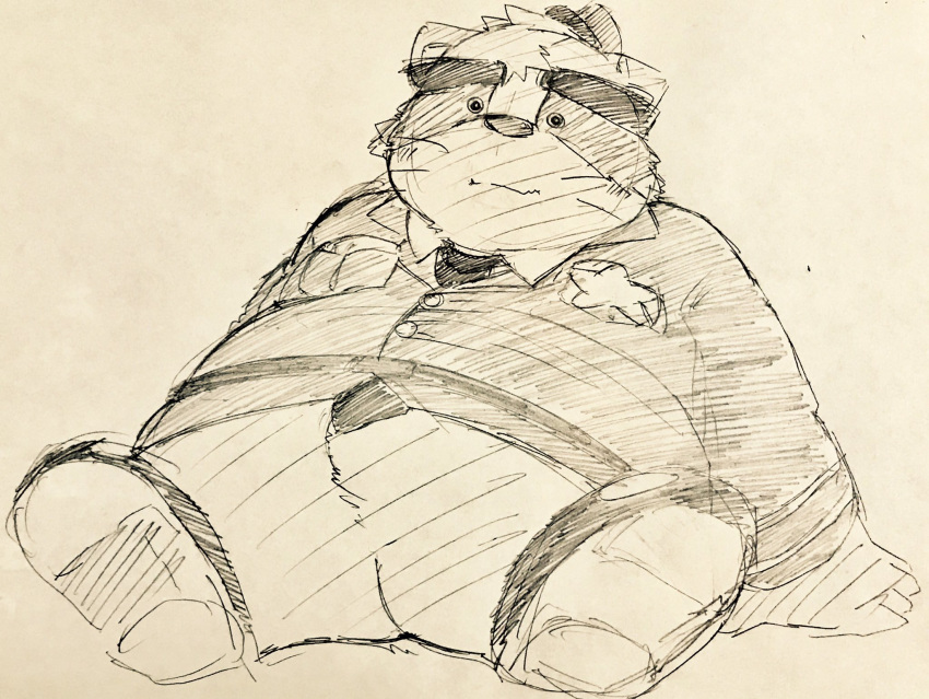 2018 alice_detective_bureau anthro clothed clothing hat inspector_arai kogiinu male mammal overweight overweight_male police procyonid raccoon