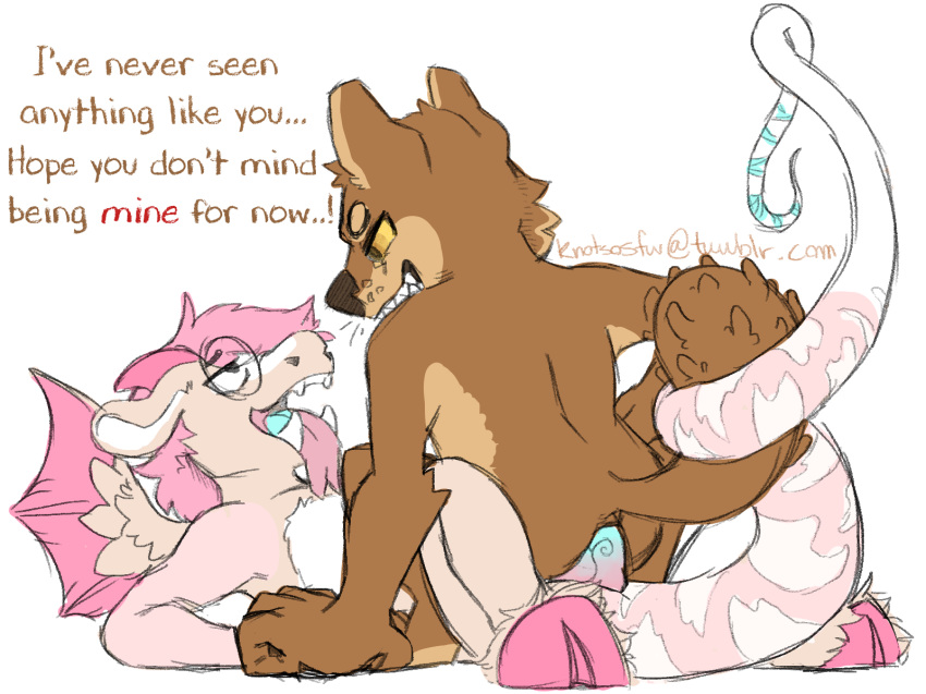 2019 anal anal_penetration animal_genitalia anus butt canid canine canis diamond_dog_(mlp) digital_drawing_(artwork) digital_media_(artwork) dog draconequus duo erection fan_character feral friendship_is_magic knotsosfw male male/male male_penetrating mammal my_little_pony open_mouth penetration penis power_bottom riding sex simple_background smile tongue wings