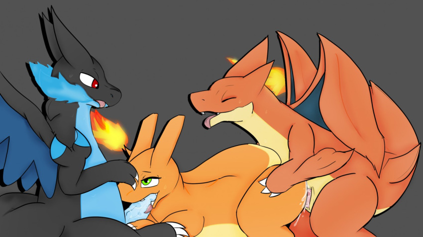 blackened_stew charizard eyes_closed fellatio female fire from_behind_position green_eyes group group_sex koalcleaver male mega_charizard mega_charizard_x mega_charizard_y mega_evolution nintendo oral penetration pok&eacute;mon pok&eacute;mon_(species) raised_tail red_eyes sex spitroast threesome vaginal video_games