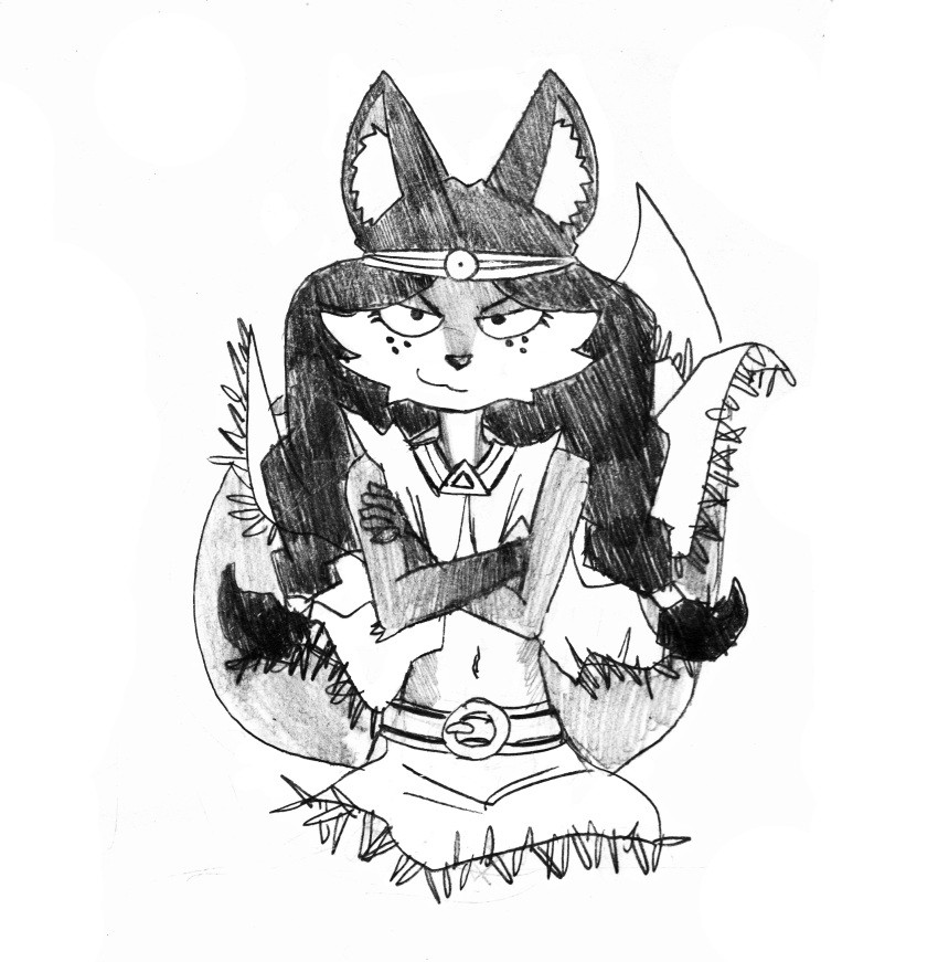 absurd_res anthro asian_clothing big_ears black_hair braided_hair breasts canid canine canis cheek_tuft clothed clothing east_asian_clothing efradraws eyebrows facial_tuft female fox fur graphite_(artwork) hair hi_res inner_ear_fluff japanese_clothing kimono mammal monochrome multicolored_body multicolored_fur multicolored_hair navel northwind_(efradraws) partially_clothed pencil_(artwork) poncho shongila_(northwind) simple_background simple_eyes sitting sketch small_breasts small_waist smug smug_eyes smug_face smug_grin solo thick_eyebrows traditional_media_(artwork) tuft