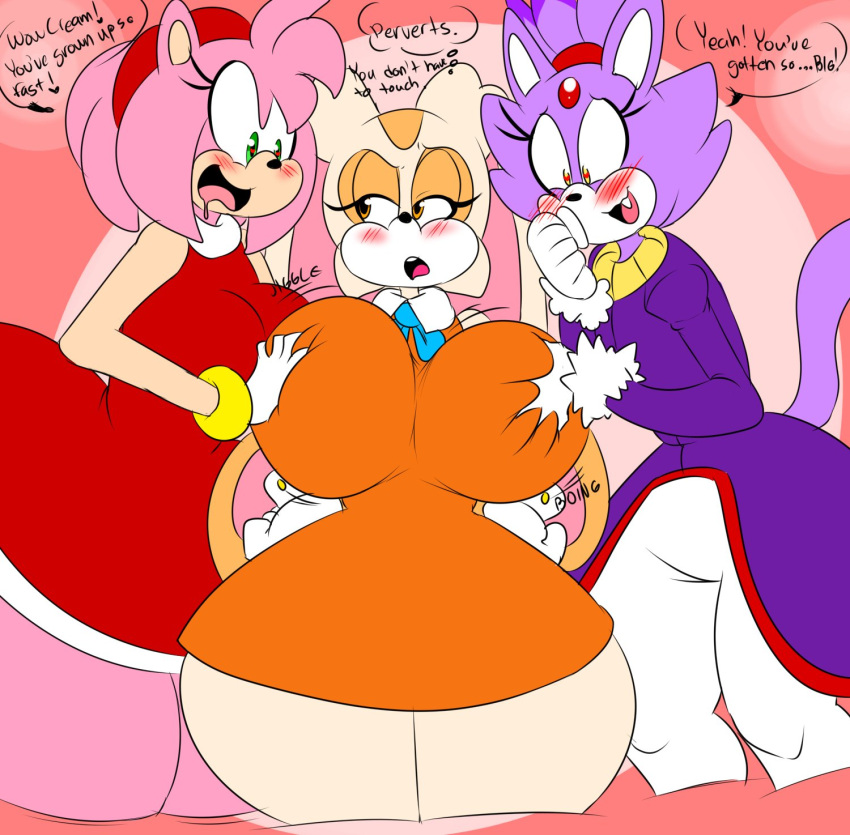 amy_rose blaze_the_cat cream_the_rabbit denizen1414 domestic_cat eulipotyphlan felid feline felis female female/female forced groping_breasts group hedgehog hi_res lagomorph leporid mammal rabbit sega sonic_the_hedgehog_(series) trio