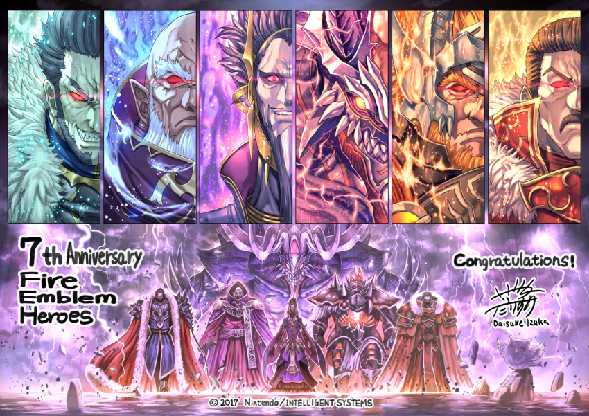 6+boys armor artist_name ashnard_(fire_emblem) bald beard bird black_hair brown_hair cape cloak colored_sclera crown dark-skinned_male dark_skin demon demon_horns evil_grin evil_smile facial_hair feh_(fire_emblem_heroes) fire_emblem fire_emblem:_mystery_of_the_emblem fire_emblem:_path_of_radiance fire_emblem:_the_sacred_stones fire_emblem_awakening fire_emblem_heroes fomortiis_(fire_emblem) fur-trimmed_cape fur_trim glowing grin hair_slicked_back hardin_(fire_emblem) horns medeus multiple_boys mustache orange_hair owl pointy_ears purple_cloak purple_robe red_eyes robe sharp_teeth smile surtr_(fire_emblem) surtr_(resplindent)_(fire_emblem) teeth validar_(fire_emblem) yellow_eyes