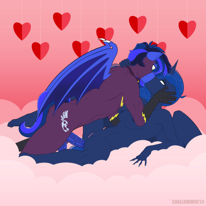 &lt;3 anal anal_penetration anthro bat_pony equid equine fan_character female friendship_is_magic guard_cobalt_flash_(oc) hasbro hi_res kissing male male/female mammal my_little_pony pegasus penetration princess_luna_(mlp) shadowbolts_uniform shallowwin wings