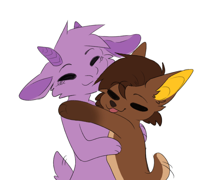 anthro bat blush blush_lines bovid brown_body brown_fur brown_hair brown_nose caprine chibi duo embrace eyebrow_through_hair eyebrows eyes_closed fur goat gradient_fur hair hi_res horn hug hypohate leaf-nosed_bat male male/male mammal microbat motion_lines pink_body pink_tongue purple_body purple_fur purple_inner_ear simple_background sketch sketchy smile tan_body tan_fur tongue tongue_out translucent translucent_hair vampire_bat veri_tikkari_(stamperpandragon) white_background yagi_(scotch) yangochiropteran yellow_body yellow_inner_ear