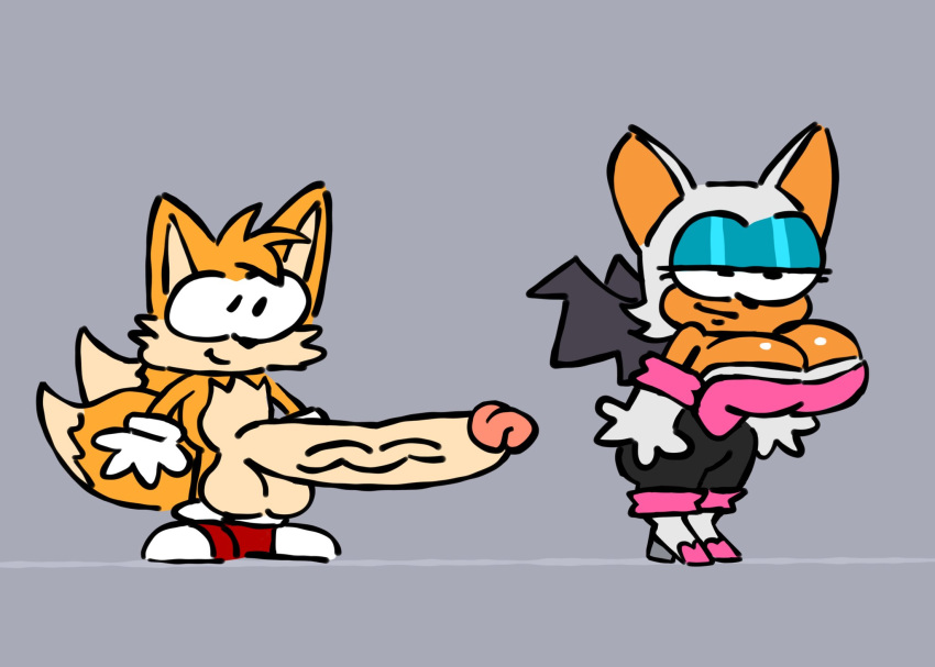 age_difference anthro bat big_breasts big_penis breasts canid canine duo female fox genitals hi_res humor lanto male male/female mammal miles_prower older_female penis rouge_the_bat sega short_stack sonic_the_hedgehog_(series) younger_male