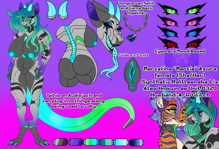absurd_res anthro big_breasts biopulse breasts butt dragon female genitals hi_res hybrid machine marceline_azure model_sheet mythological_creature mythological_scalie mythology pit_viper pussy rattlesnake reptile robot scalie snake solo synthetic thick_thighs viper