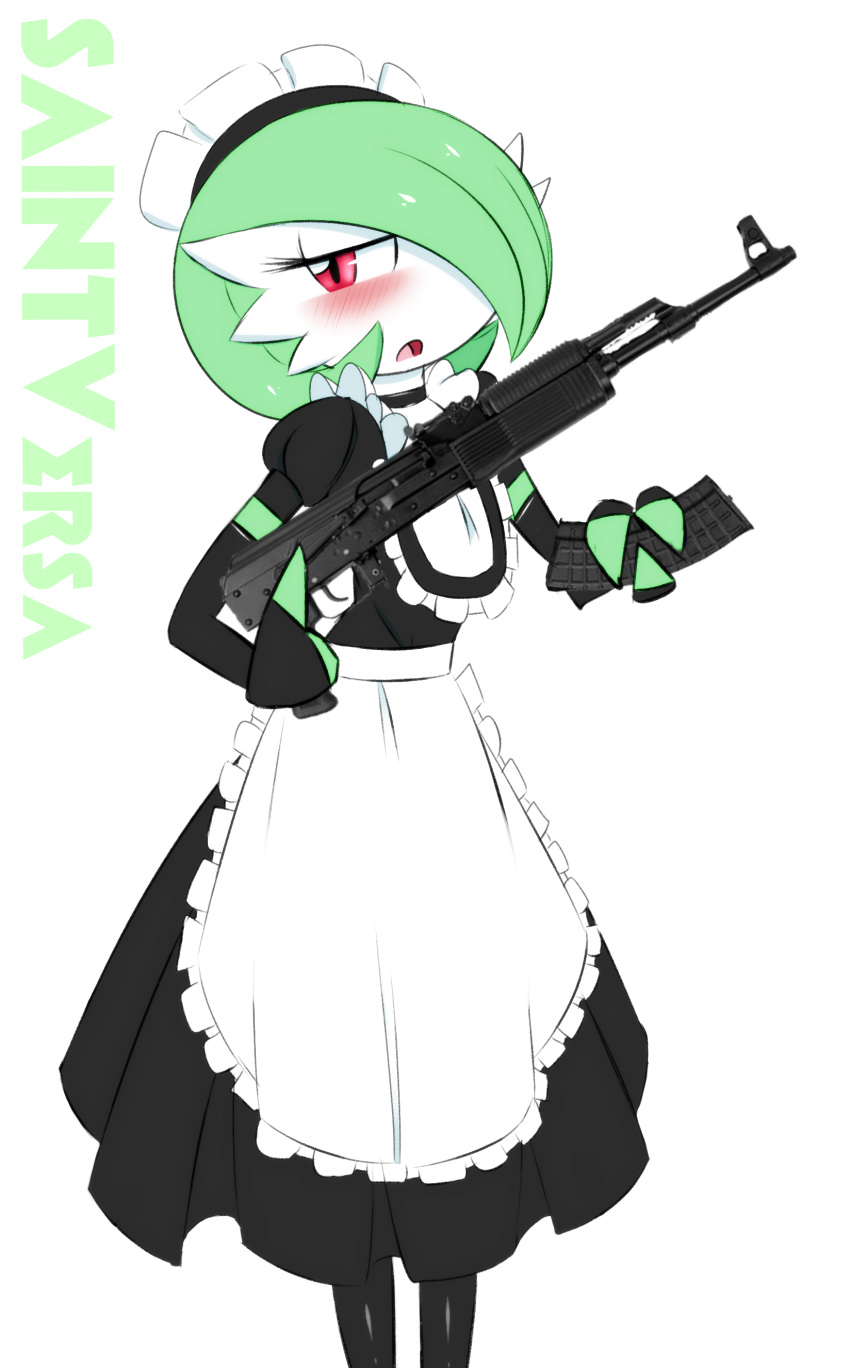 ak blush clothing gardevoir gun maid_uniform nintendo pok&eacute;mon pok&eacute;mon_(species) ranged_weapon rifle saintversa uniform video_games weapon