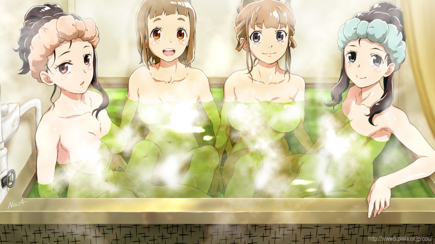 bathing censored kobuchizawa_shirase miyake_hinata naked nolia shiraishi_yuzuki sora_yori_mo_tooi_basho tamaki_mari wet