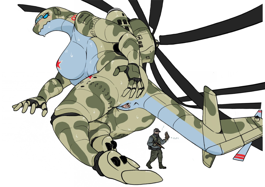 2022 aircraft anthro anus baseball_cap big_breasts blue_eyes blush bodily_fluids boots breasts butt camo clothed clothing duo escape_from_tarkov eyelashes female footwear genital_fluids genitals gloves gun handwear hat headgear headwear hi_res huge_breasts human jacket larger_anthro larger_female living_aircraft living_helicopter living_machine living_vehicle machine male mammal mi-26 monyu2020 nude pasties presenting presenting_hindquarters pussy ranged_weapon russian simple_background size_difference smaller_human smaller_male spread_butt spreading star_pasties sweat tan_blush topwear vaginal_fluids vehicle weapon wet white_background