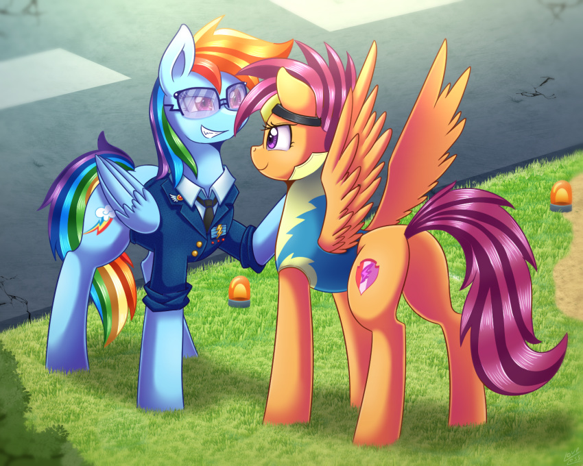 2018 clothing duo equine eyewear female friendship_is_magic goggles mammal my_little_pony necktie pegasus rainbow_dash_(mlp) scootaloo_(mlp) sunglasses vavacung wings wonderbolt_(mlp)