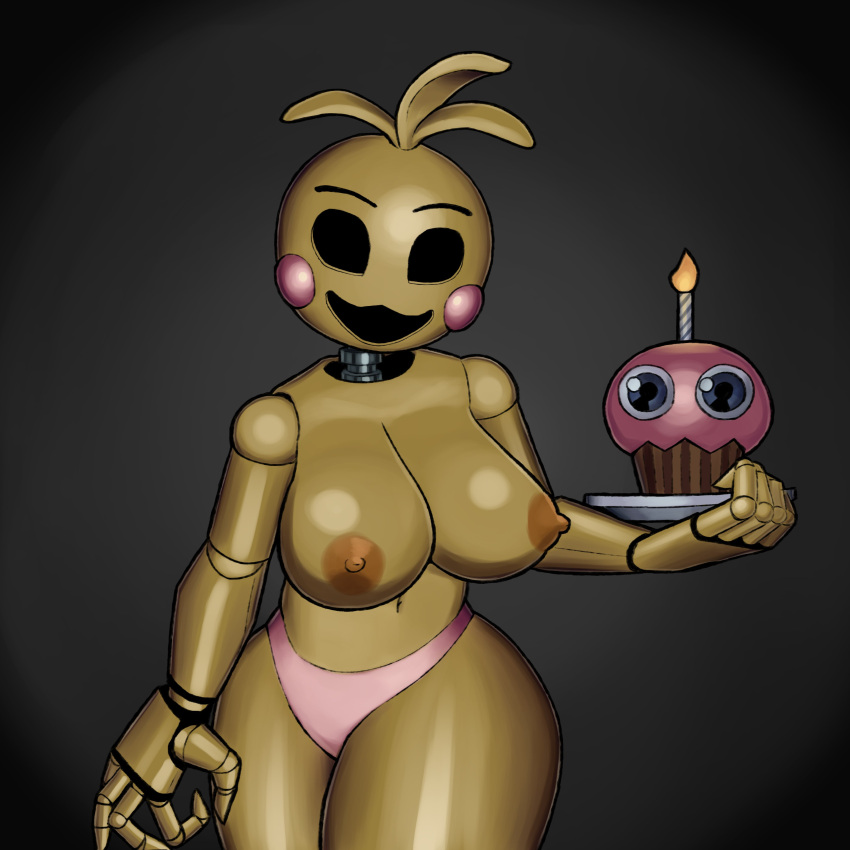 absurd_res animatronic anthro areola avian ball_joints beakless big_breasts bird breasts chicken clothing cupcake_(fnaf) doll_joints empty_eyes female five_nights_at_freddy's five_nights_at_freddy's_2 galliform gallus_(genus) ganmakurel head_feathers head_tuft hi_res holding_plate machine navel nipples orange_areola orange_nipples panties phasianid pink_clothing pink_panties pink_underwear robot rosy_cheeks scottgames smile solo thick_thighs toy_chica_(fnaf) tuft underwear wide_hips yellow_body
