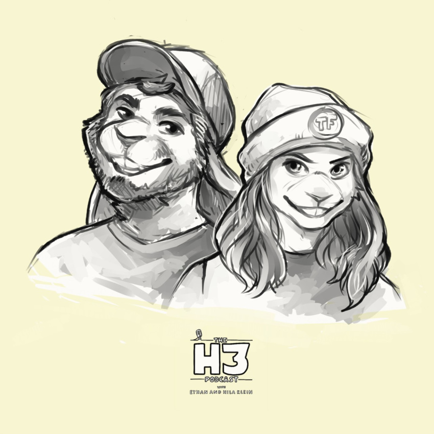 beanie ethan female garnetto h3h3_productions hair hat hila lagomorph long_hair looking_at_viewer male mammal rabbit smile youtuber