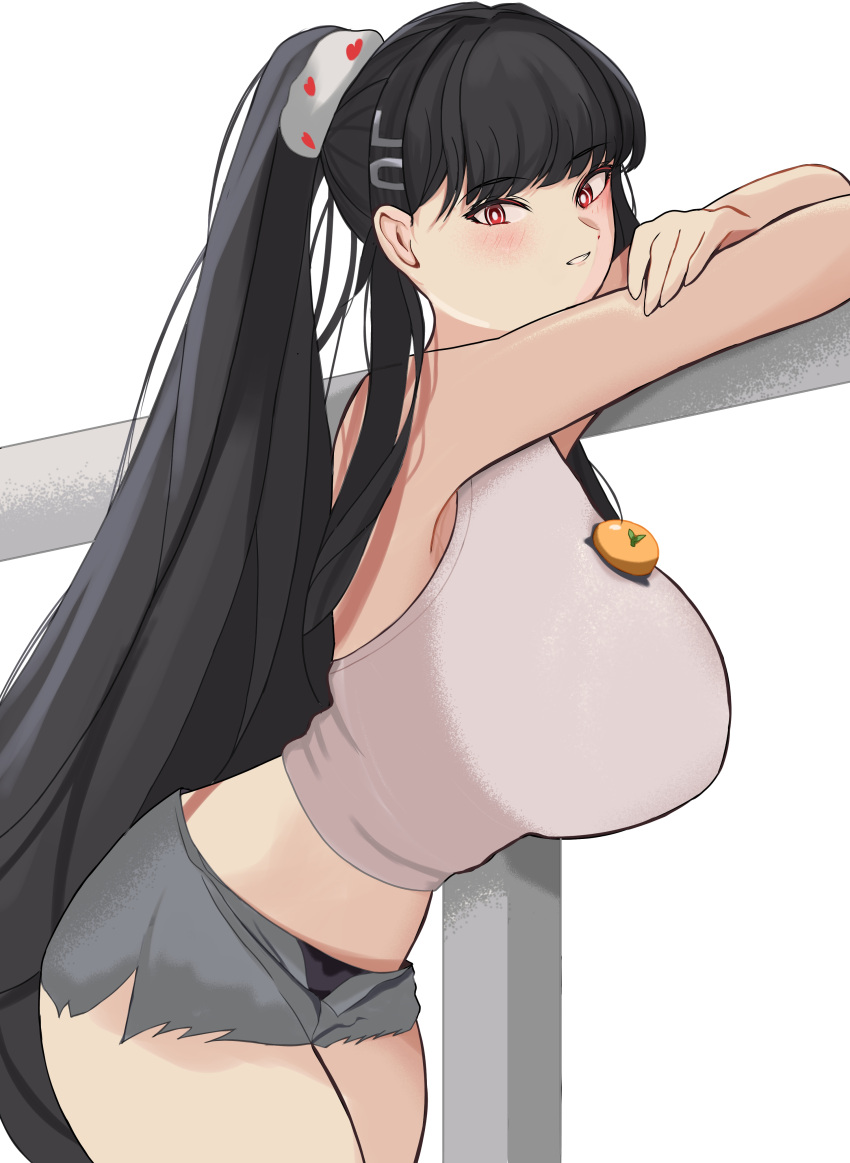 1girl absurdres black_hair blue_archive breasts highres large_breasts long_hair looking_at_viewer pixiv rio_(blue_archive) s_u_r_i smile solo