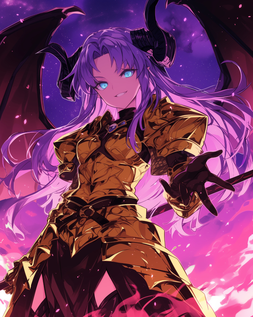 ai-generated armor blue_eyes blue_hair demon fate/grand_order fate/stay_night fate_(series) highres medea_(fate) non-web_source nymph pointy_ears sigvald_the_magnificent smile warhammer_fantasy