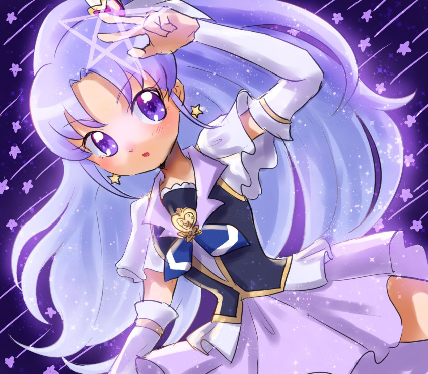 blush cure_fortune dress long_hair magical_girl ponytail purple_hair smile violet_eyes