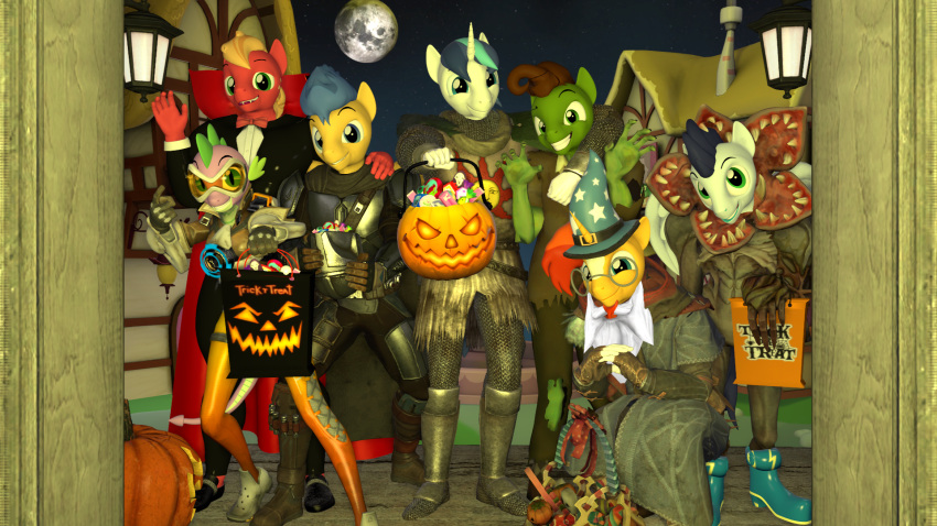 2022 3d_(artwork) 5_fingers anthro anthrofied big_macintosh_(mlp) blizzard_entertainment blonde_hair blue_body blue_eyes blue_fur blue_hair bodypaint bow_tie brown_hair candy cheese_sandwich_(mlp) clothing cosplay costume dark_souls dessert detailed_background digital_media_(artwork) din_djarin doorway dragon earth_pony equid equine eyewear fake_beard feathered_wings feathers fingerless_gloves fingers flash_sentry_(mlp) food friendship_is_magic fromsoftware fur gesture glasses gloves goggles green_body green_eyes green_fur green_scales group hair halloween handwear hasbro head_spikes hi_res holidays horn horse jack-o'-lantern knight looking_at_viewer male mammal moon multicolored_body multicolored_hair multicolored_scales my_little_pony mythological_creature mythological_equine mythological_scalie mythology netflix night orange_hair overwatch pegasus pony purple_body purple_scales red_body red_fur scales scalie shining_armor_(mlp) short_hair smile soarin_(mlp) solaire_of_astora source_filmmaker_(artwork) spike_(mlp) spikes spikes_(anatomy) star_wars stranger_things street_lamp stubbs_the_zombie stubbs_the_zombie_in_rebel_without_a_pulse sunburst_(mlp) teal_eyes that1guy the_mandalorian tracer_(overwatch) trick_or_treat two_tone_body two_tone_hair two_tone_scales unicorn unicorn_horn vampire_costume warrior waving white_body white_fur wings wizard_costume wonderbolts_(mlp) yellow_body yellow_fur