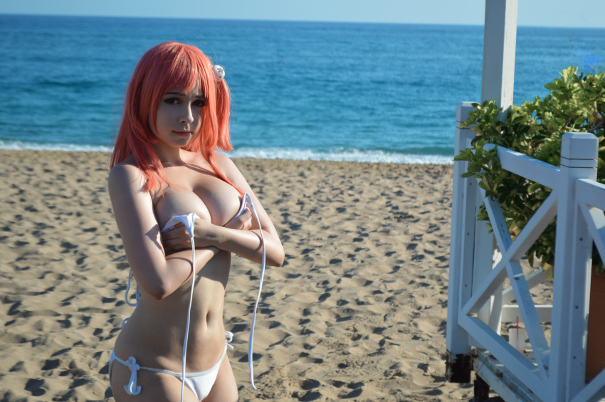 beach bikini breasts cosplay dead_or_alive honoka large_breasts long_hair photo pink_hair yoshinobi