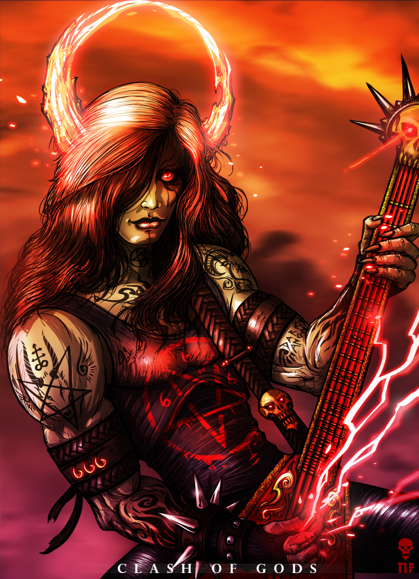 666 belt blank_eye bracelet claws demon emo goth guitar hair horn invalid_color jewelry lipstick long_hair looking_at_viewer magic makeup musical_instrument not_furry pentagram red_eyes satan skull spikes tattoo the-last-phantom