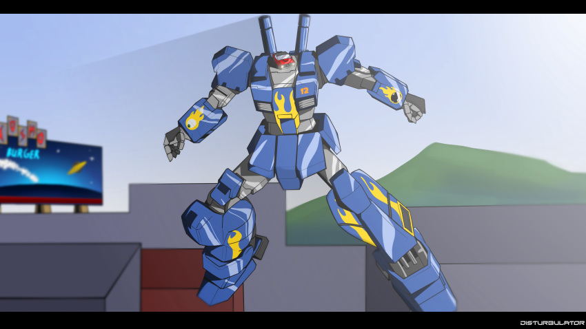 car crossover disturbulator english flame_print ground_vehicle gundam gundam_0080 gundam_alex highres mecha megas_xlr megas_xlr_(mecha) motor_vehicle no_humans