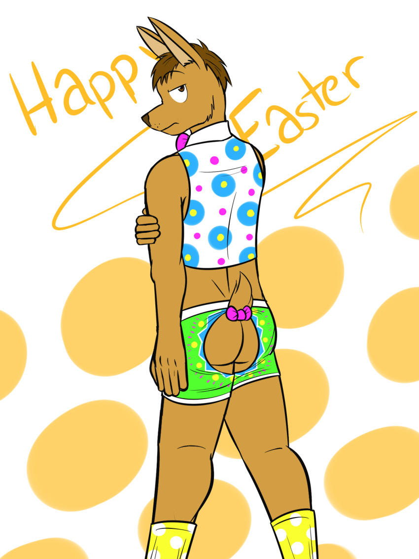 anthro bow butt clothing easter fuze hi_res holiday_message holidays lagomorph male mammal rabbit