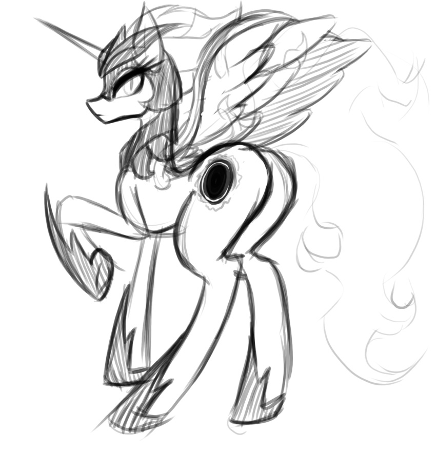 2017 armor cutie_mark equine fan_character female feral helmet hi_res horn jrvanesbroek mammal monochrome my_little_pony simple_background sketch solo white_background winged_unicorn wings