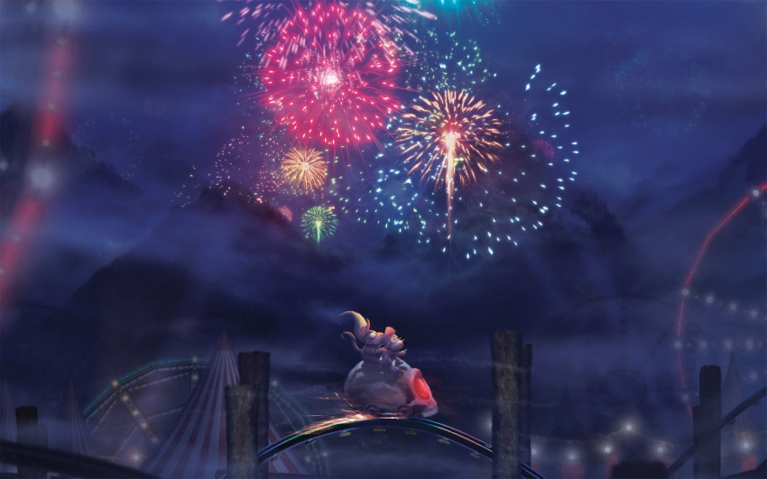 blonde_hair detailed diddy_kong dixie_kong donkey_kong_(series) female fireworks hair hi_res long_hair male mammal monkey night nintendo orioto primate video_games