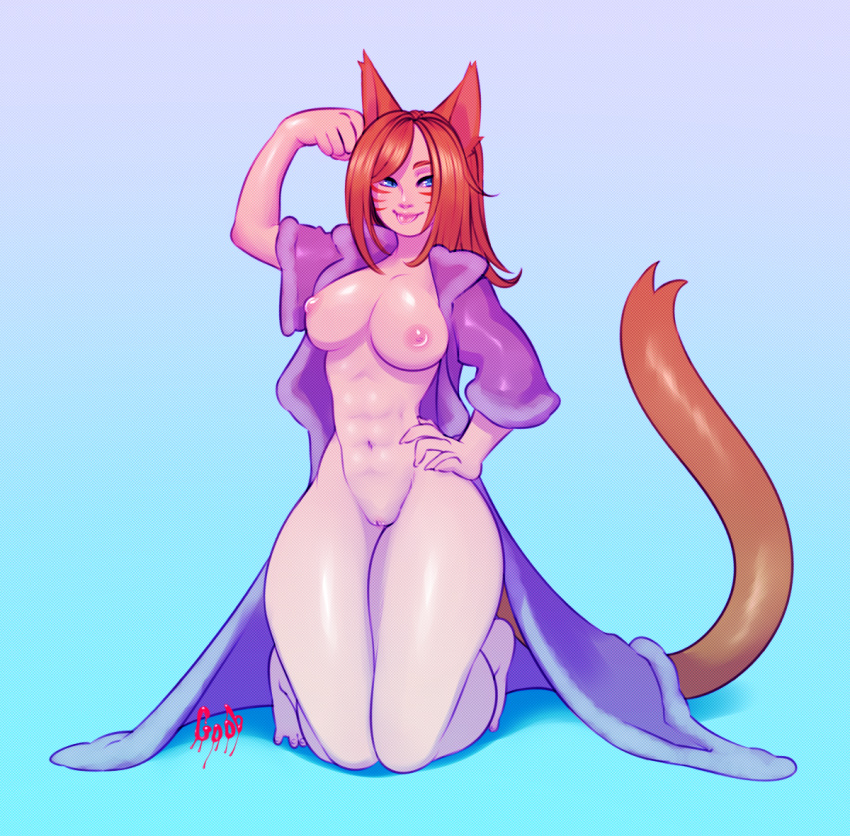 abs animal_humanoid breasts cat_humanoid crobat_(artist) feline female flexing humanoid looking_at_viewer mammal nipples pussy smile solo thick_thighs wide_hips