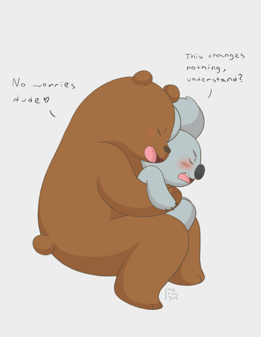 &lt;3 blush cartoon_network english_text grizzly_(wbb) implied_anal nom_nom_(character) overweight simple_background size_difference text therita3k we_bare_bears white_background