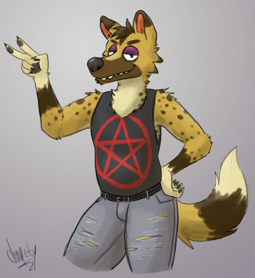 anthro black_shirt clothing doopcity kyle_(animal_crossing) pentagram shirt solo tank_top