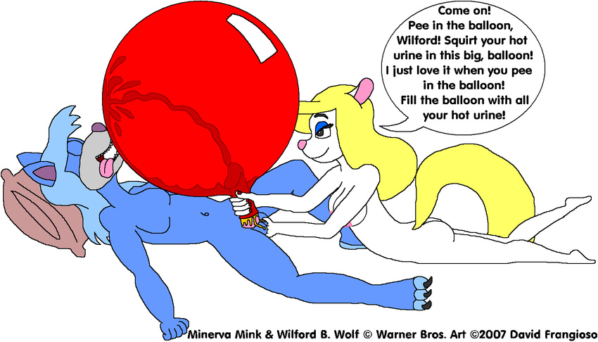 animaniacs ball_fondling balloon balloon_fetish balls breasts canine david_frangioso female foreplay male mammal minerva_mink mink mustelid nipples nude peeing penis urine watersports were werewolf wilford_wolf