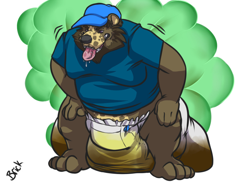 4:3 alternate_version_at_source anthro bear brickoven brown_fur diaper drooling fart fart_cloud fart_fetish feces fur male mammal messy_diaper saliva scat slightly_chubby soiling soiling_diaper solo tongue tongue_out
