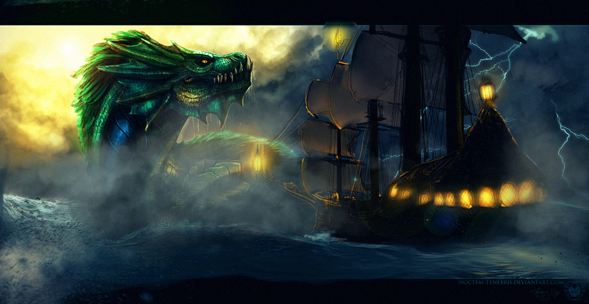 2015 ambiguous_gender day detailed_background digital_media_(artwork) feral leviathan noctem-tenebris outside ship sky solo teeth vehicle water yellow_eyes