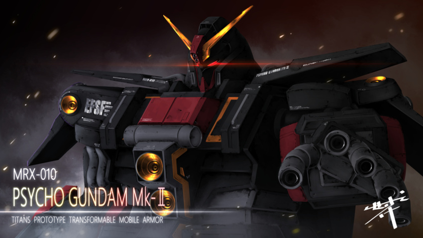 3d aiming aiming_at_viewer beam_cannon character_name color_variation commentary_request derivative_work english_text finger_cannon gundam gundam_zz machinery mecha mecha_focus mobile_suit psycho_gundam_mk_ii realistic robot science_fiction serike_w signature titans_(gundam) upper_body v-fin zeta_gundam zeta_gundam_define