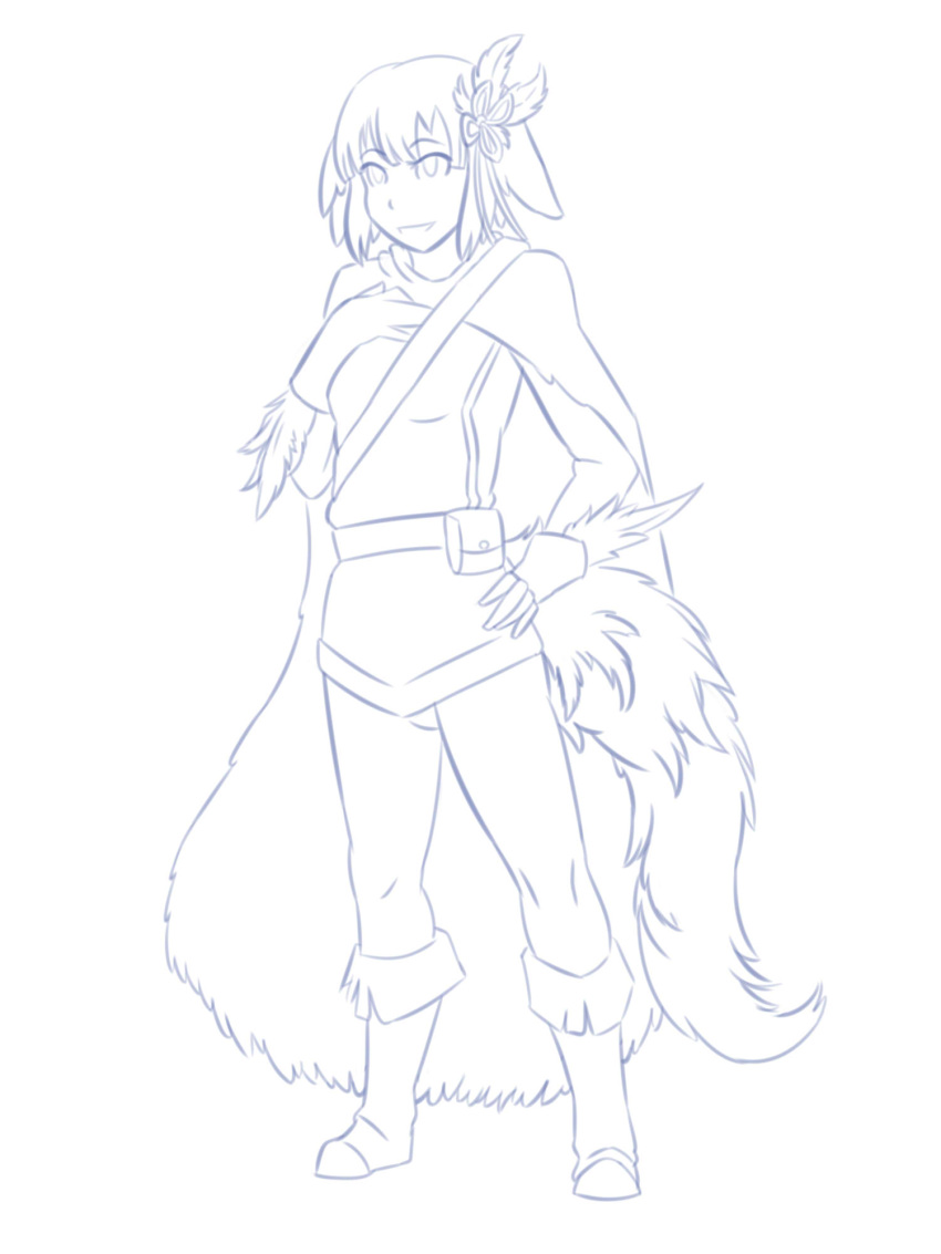 animal_humanoid boots canine clothed clothing dog dog_humanoid female footwear fully_clothed hi_res humanoid kikimora_(mge) line_art mammal monster_girl monster_girl_(genre) monster_girl_encyclopedia open_mouth simple_background sketch smile solo standing thundragon white_background