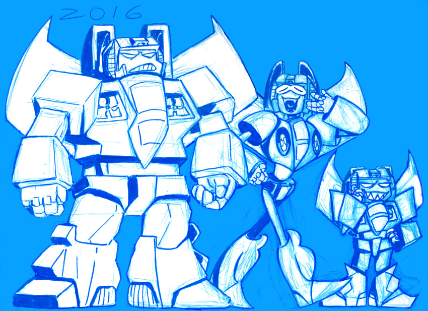 2016 aircraft aircraft_humanoid airplane alien angry cybertronian decepticon eyes_closed fangs group humanoid jet living_aircraft living_machine machine male not_furry open_mouth raised_arm robot sharp_teeth simple_background size_difference skywarp smile smirk spacegills standing starscream teeth thundercracker transformers wings