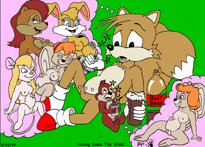 archie_comics bunnie_rabbot chip chip_'n_dale_rescue_rangers crossover disney gadget_hackwrench kthanid light_gaia mrs_squirrel sally_acorn sonic_team tails tammy_squirrel
