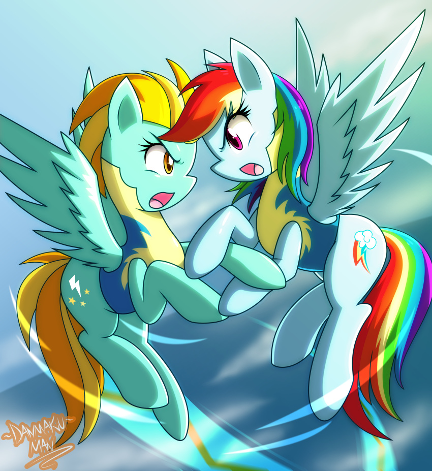 2017 clothing danmakuman duo equine female friendship_is_magic lightning_dust_(mlp) mammal my_little_pony pegasus rainbow_dash_(mlp) skinsuit tight_clothing wings