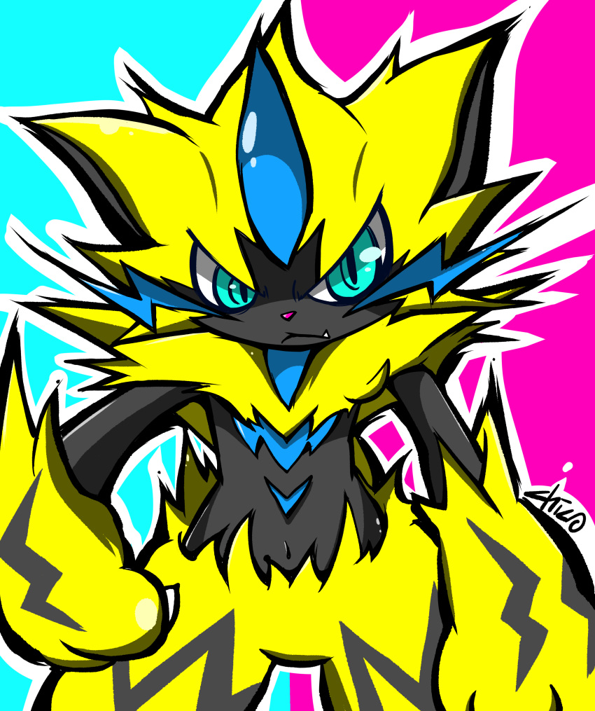 blue_fur chico claws feline fur mammal nintendo pok&eacute;mon pok&eacute;mon_(species) video_games whiskers yellow_fur zeraora