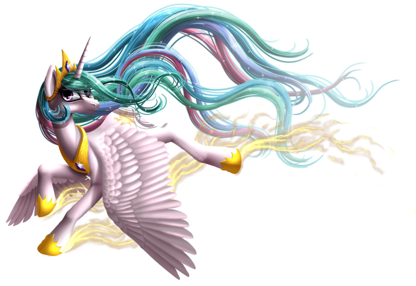 alpha_channel crown equine feathered_wings feathers female feral friendship_is_magic fur hair horn jewelry kittehkatbar mammal multicolored_hair multicolored_tail my_little_pony princess_celestia_(mlp) purple_eyes royalty simple_background solo tiara transparent_background white_fur winged_unicorn wings