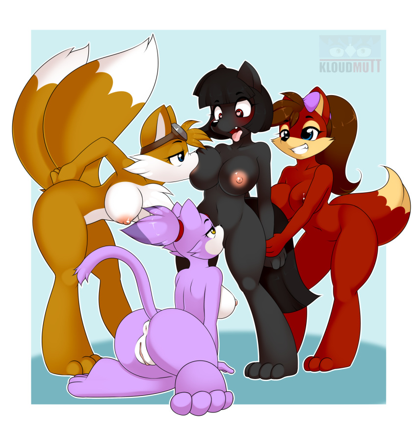 &lt;3 &lt;3_eyes 2016 anthro arm_grab bent_over black_fur black_hair blaze_the_cat blue_eyes blush border breast_suck breasts brown_hair canine captive cat crossgender cunnilingus dipstick_tail eyewear fan_character feline female female/female fiona foursome fox fur goggles grin group group_sex hair hi_res interspecies kloudmutt kneeling mammal miles_prower multi_tail multicolored_tail nila nilafoxy nilapony oral orange_fur ponytail purple_fur pussy raised_tail rear_view red_eyes red_fur restrained sex side_boob simple_background smile sonic_(series) standing sucking tongue tongue_out vaginal video_games white_border white_fur yellow_eyes yellow_fur