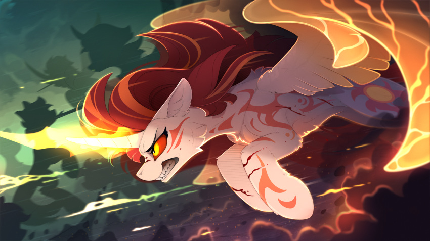 2018 ambiguous_gender cutie_mark daybreaker_(mlp) digital_media_(artwork) equine feral friendship_is_magic fur hair hi_res horn mammal my_little_pony teeth winged_unicorn wings yakovlev-vad