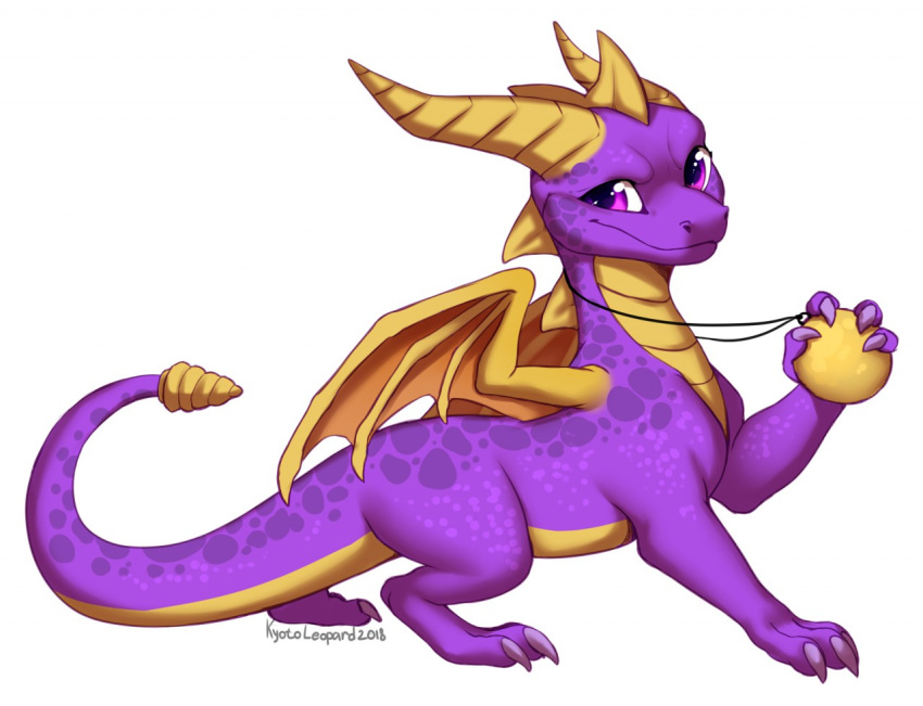 2018 claws digital_media_(artwork) dragon feral horn kyotokisha15 male purple_eyes scalie simple_background smile solo spines spyro spyro_the_dragon standing video_games western_dragon white_background