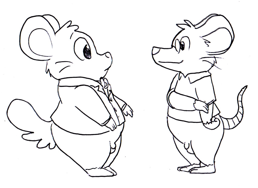 anthro bottomless casual_exposure clothed clothing duo flaccid hamster male mammal mouse nishi overweight overweight_male oxynard penis rex(mouse) rodent simple_background slightly_chubby small_penis