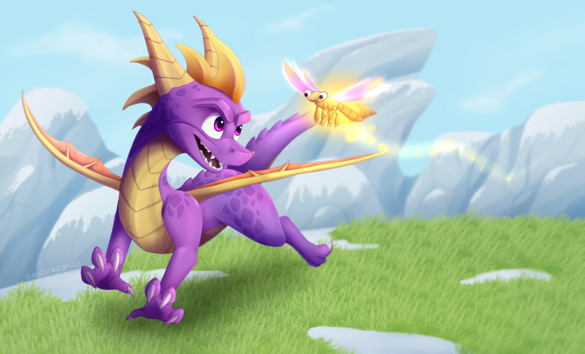 arthropod barefoot claws cute cute_fangs dragon dragonfly fangs feral horn icelectricspyro insect male nude open_mouth outside purple_eyes purple_skin running scalie sharp_claws sharp_teeth smile sparx spyro spyro_the_dragon teeth toe_claws tongue video_games western_dragon wings