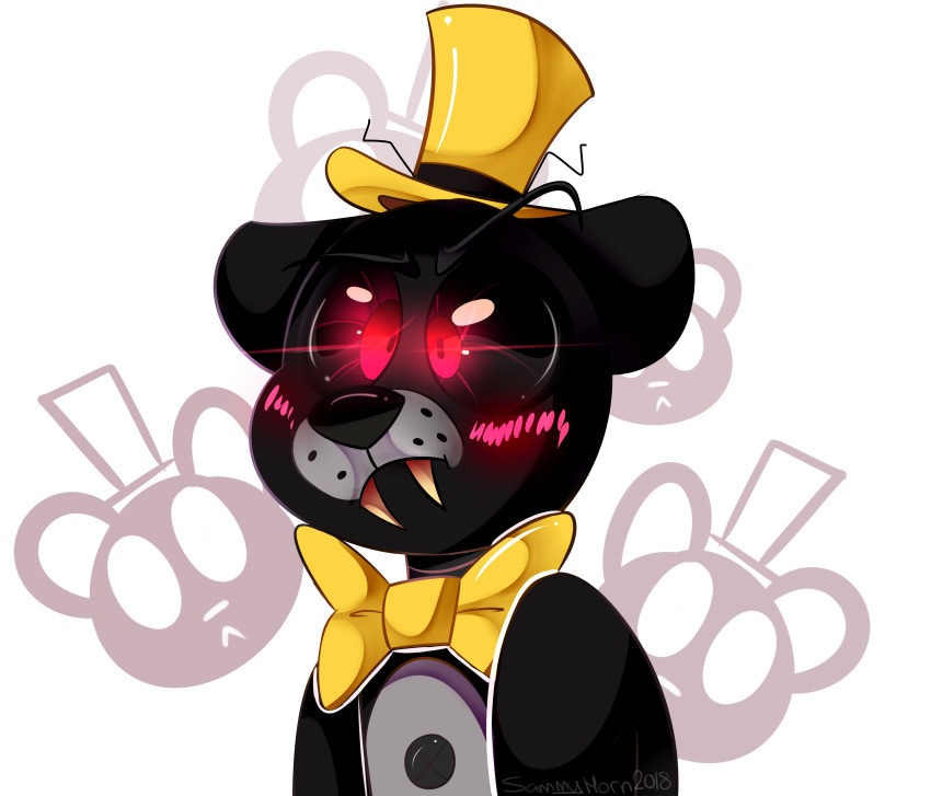 2018 animatronic anthro bear bow_tie digital_media_(artwork) five_nights_at_freddy's five_nights_at_freddy's_4 glowing glowing_eyes hat hi_res machine male mammal nightmare_(fnaf) red_eyes robot sideshow-spottus simple_background top_hat video_games